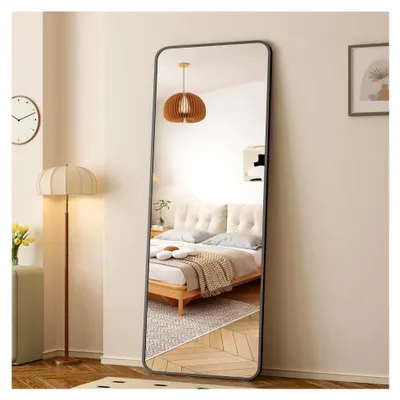 Produktbild von Standspiegel Ganzkörperspiegel mit schwarzem Metallrahmen 40x160cm rechteckig zur Wandmontage für Schlafzimmer, Wohnzimmer, Badezimmer, Flur und Ankleideraum
