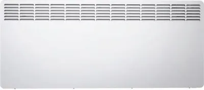 A white electric convector heater is shown against a white background.