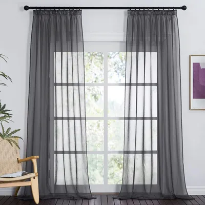 Immagine prodotto di Tenda trasparente - 140 x 245 cm - Grigio scuro - Effetto lino - Per soggiorno e camera da letto
