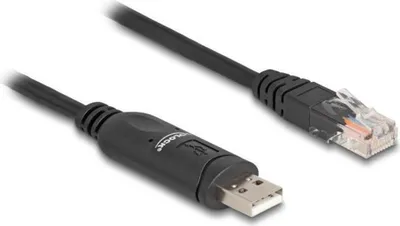 Produktbild von Delock Adapter USB 2.0 Typ-A Stecker zu 1 x Seriell RS-232 RJ45 Stecker 1,8 m schwarz
