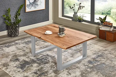 Produktbild von Couchtisch Baumkante massiv Akazie Natur 130 x 75 silber BILLY