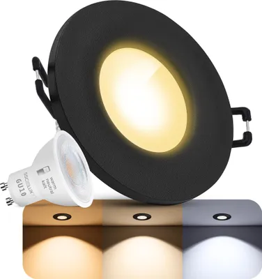 Produktbild von SSC-LUXon BEDA Einbauspot LED schwarz dimmbar- Deckenlampe IP65 für mit GU10 Lampe 6W - Deckenstrahler mit drei einstellbaren Lichtfarben 3CCT