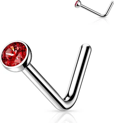 Produktbild von Nasenstecker Titan: Nasenpiercing Kristall Stecker gebogen Red