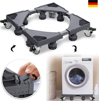 Produktbild von NAIZY Waschmaschinen Untergestell Waschmaschine Sockel Kühlschrank Untergestell für Waschmaschine Trockner Gefrierschrank, Einstellbare Breite 44-75 cm Höhe 10-13 cm - Grau, 8 Füße mit 4 Rollen