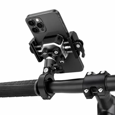 Produktbild von Aluminium Handyhalter für Motorrad/Fahrrad/Scooter, mit Stoßdämpfer, 360° drehbar, passend für Handys 4,7–7 Zoll und andere Smartphones