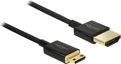 Produktbild von Delock Slim Premium - HDMI-Kabel mit Ethernet - 19 pin mini HDMI Type C männlich zu HDMI männlich - 2 m - Dreifachisolierung - Schwarz