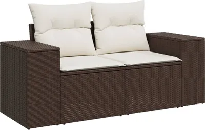 Zdjęcie produktu dla vidaXL Sofa ogrodowa z poduszkami 2-osobowa brązowa z polirattanu