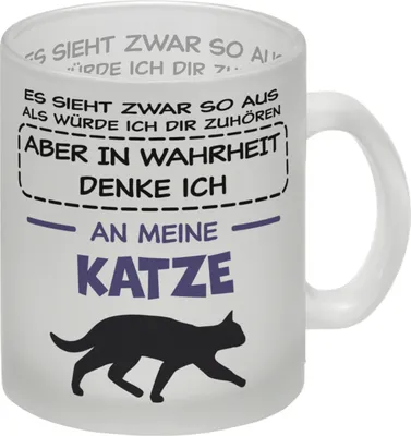 Produktbild von In Wahrheit denke ich an Katzen Glas Tasse