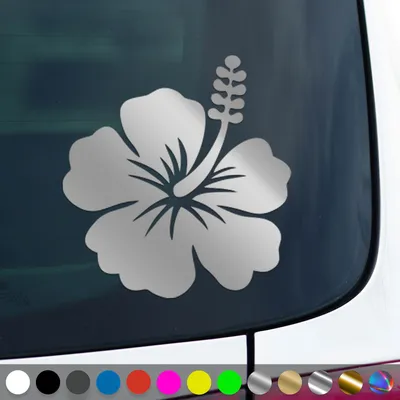 Produktbild von PantherPixel Hawaii Aufkleber Aloha Tiki Blume Hibiskusblüte Sticker Auto Geschenkidee Farbe Silber