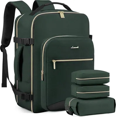 Immagine prodotto di LOVEVOOK Bagaglio a mano Zaino 40L Zaino da viaggio Donna 17 Pollici Laptop Zaino da viaggio impermeabile Verde+Nero
