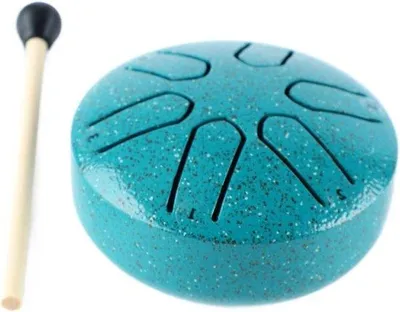 Obrázok produktu pre Meditačný handpan – perkusný nástroj s paličkou – 6 tónov, oceľ – zelený odtieň