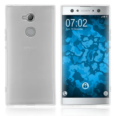 A product shot showing the front and back of a Sony Xperia XA2 Ultra smartphone in a transparent case.