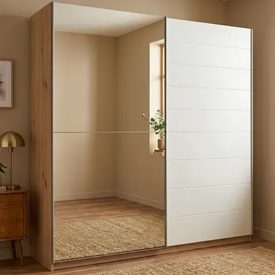Produktbild von Großer Kleiderschrank Dmora Valsinni 217x210 cm Weiß; Garderobe 8 Regale