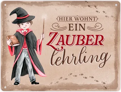 Produktbild von Zauberschüler Metallschild XL in 21x28 cm in rot mit Spruch Hier wohnt ein