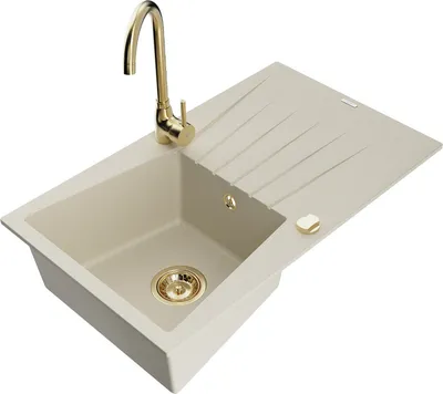 Produktbild von Mexen Cesar 1 Becken-Granitspüle mit Abtropffläche und Mischbatterie Telma, Beige - 6514-69-670200-50