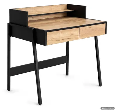 Produktbild von Computerschreibtisch im Industrial-Stil Craft Eiche FLUX 78 cm 2 Schubladen 1 Ablage Schwarze Beine