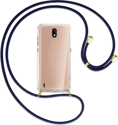 Produktbild von Handykette Backcover-Schutzhülle mit Band (Metall goldfarben) für Nokia 1.3 - dunkelblau