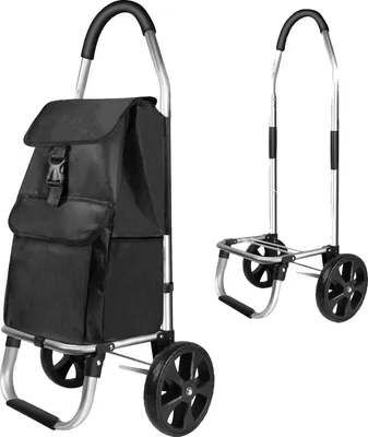 Image de Chariot de courses pliable, alliage d'aluminium, capacité 40 L, dimensions 43 x 36 x 103 cm, capacité de charge 50 kg+, taille des roues 21 cm