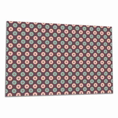 Produktbild von Wallario Herdabdeckplatte aus Glas, Größe 80 x 52 cm 1-teilig, Motiv Muster mit grünen und rosa-farbenen Blüten