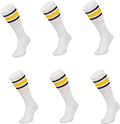 Produktbild von (6 Paar) Sportsocken in Weiß 60 cm Basketsocken, Gelb-Schwarz gestreift Wadenlänge OneSize