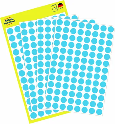 Produktbild von Avery Zweckform 3011, Markierungspunkte, ? 8 mm, 416 Markierungspunkte / 4 Bögen, Blau
