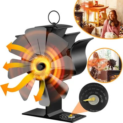 Produktbild von Kaminventilator, Ofenventilator Ohne Strom, für Holzofen, Mit Temperaturanzeige Effiziente Wärmeverteilung für Holzbrenner