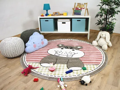 Produktbild von Kinder Teppich Maui Kids Nilpferd Rosa Rund, Größe:160 cm Rund