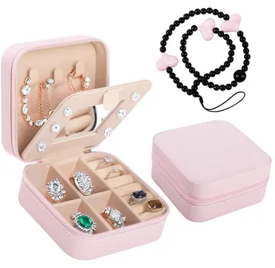 Immagine prodotto di Portagioie organizer per gioielli - 10 x 10 x 5 cm -  - Rosa - Per viaggi e uso quotidiano