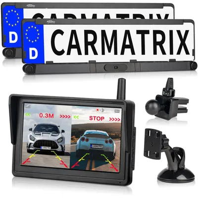 Zdjęcie produktu dla System cofania CARMATRIX Solar HD – kamera cofania w tablicy rejestracyjnej z czujnikami parkowania z przodu i z tyłu