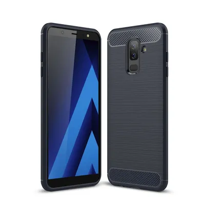 Productafbeelding van Samsung Galaxy A6 Plus 2018 hoesje, siliconen, blauw, carbon-look, TPU telefoonhoesje, bumper, artikelnummer 211773