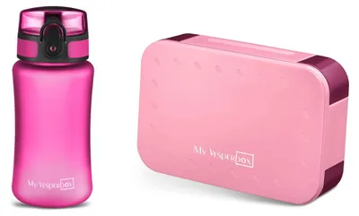 Produktbild von My Vesperbox Mini Lite Brotdosen-Set – Box Rosa/Lila, Minny Trinkflasche Lila (350 ml)