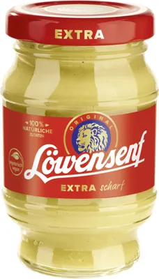 Zdjęcie produktu dla Musztarda Löwensen extra hot w słoiczku, delikatnie aromatyzowana, gotowa do podania 100ml