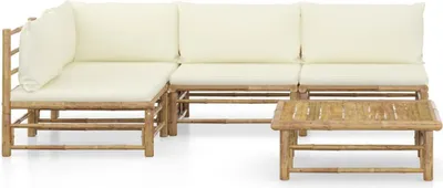 Produktbild von vidaXL 5-tlg. Garten-Lounge-Set mit Cremeweißen Kissen Bambus