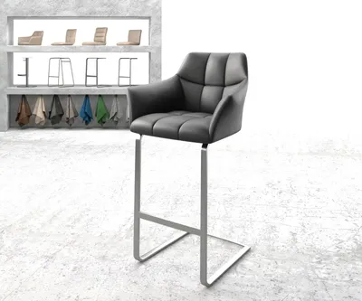 Produktbild von DELIFE Barstuhl Yulo-Flex Echt-Leder Schwarz Freischwinger flach Edelstahl