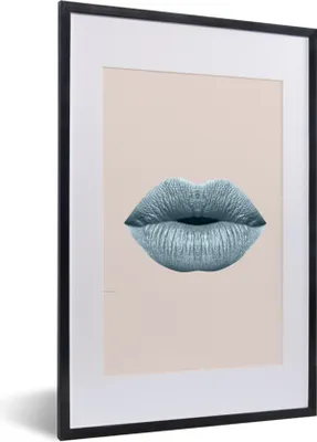 Produktbild von MuchoWow® MuchoWow® Gerahmtes Poster Lippen - Pastell - Grau 40x60 cm - Poster mit zchwarzem Bilderrahmen - Poster in Rahmen
