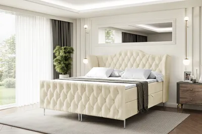 Produktbild von ALTDECOR Boxspringbett mit Silber Füßen, Matratze und Lattenrost, Topper, Fußteil, Polsterbett mit Bettkasten, Bett mit Stauraum H4-Matratze, Doppelbett - VILA-FS-Z - 140x200 - Beige Casablanca