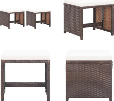 Immagine prodotto di vidaXL Sgabello da giardino 2 pezzi con cuscino di seduta in rattan marrone - sgabello - sgabello da giardino - sgabello da esterno - sgabello in rattan