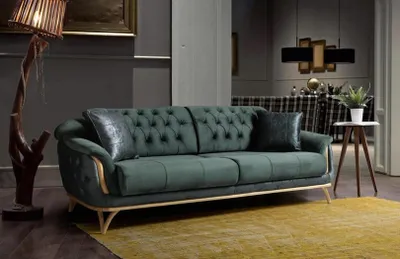 Immagine prodotto di Divano a tre posti Divani Chesterfield a 3 posti Divani tessili tappezzeria verde