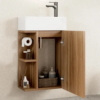 Produktbild von DeerValley Waschtisch Set 415mm(Keramikwaschbecken & Unterschrank),Großer Schrankkorpus und offenes Seitenregal als doppelter Stauraumbereich mit Soft