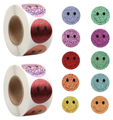 Smiley-Sticker 1000 Stück, rund, 25 mm, Glitzer, bunt