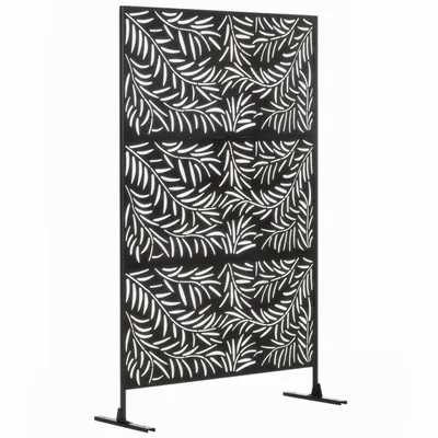 Produktbild von Garten Sichtschutz 122x198cm aus Stahl, Freistehende Trennwand mit Weidenblattmuster als Raumteiler & Pflanzenstütze für Terrasse Balkon (Schwarz)