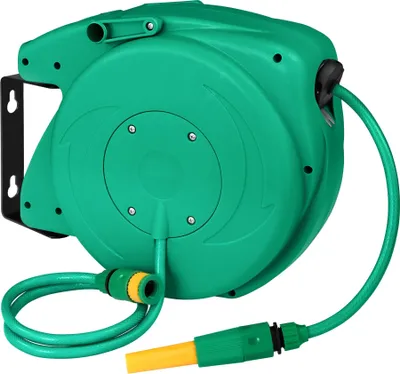 Produktbild von tectake® Schlauchtrommel mit 1/2 Zoll Schnellkupplung, Arbeitsdruck 8 bar inklusive Wasserspritze und Montagematerial
