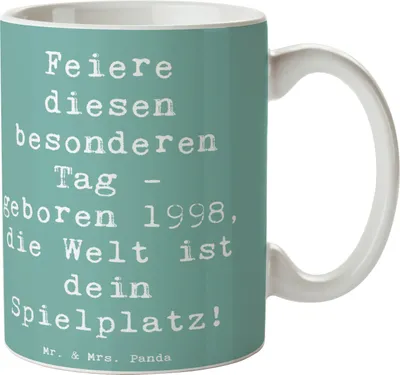 Produktbild von Mr. & Mrs. Panda Keramiktasse Spruch 1998 Geburtstag - Meeresbrise - Geschenk, besonderer Tag, Kaffeepott, Kaffeebecher, Tasse, Teetasse, feiern, geboren, Kaffeetasse