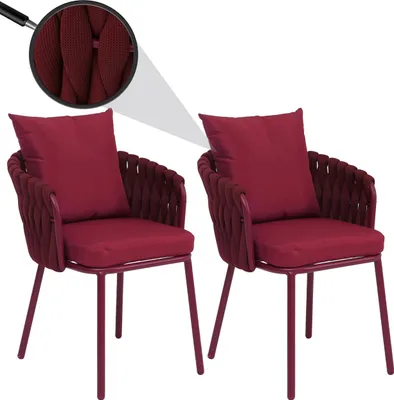 Produktbild von 2er-Set Aluminium-Esszimmerstuhl MCW-P89, Indoor Stuhl Armlehne, Stoff/Textil (180 g/m²) Seilgeflecht Rope bordeaux