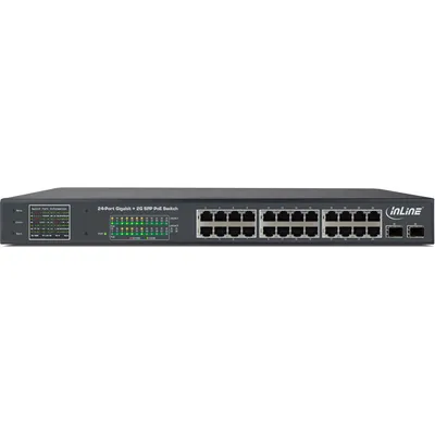 Produktbild von InLine PoE+ Gigabit Netzwerk Switch 24 Port - 1Gb/s - 2xSFP,19"1HE (inkl. Winkel)