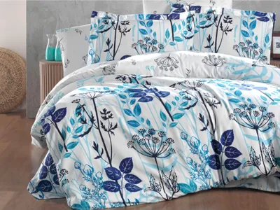 Produktbild von Französisches Leinen Satin 240x220, 70x90cm Gartenblau