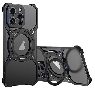Image de Coque métallique pour Apple iPhone 16 Pro Max avec anneau MagSafe mécanique et protection de l'appareil photo
