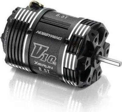 A black and silver brushless motor is shown against a white background.