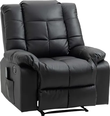 Produktbild von Schwarzer Massagesessel mit 8 Vibrationspunkten, Kunstleder, Relaxsessel, Liegefunktion, 94x99x99cm