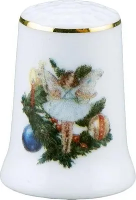 Produktbild von Fingerhut Porzellan mit Blumenelfe und Golddekor